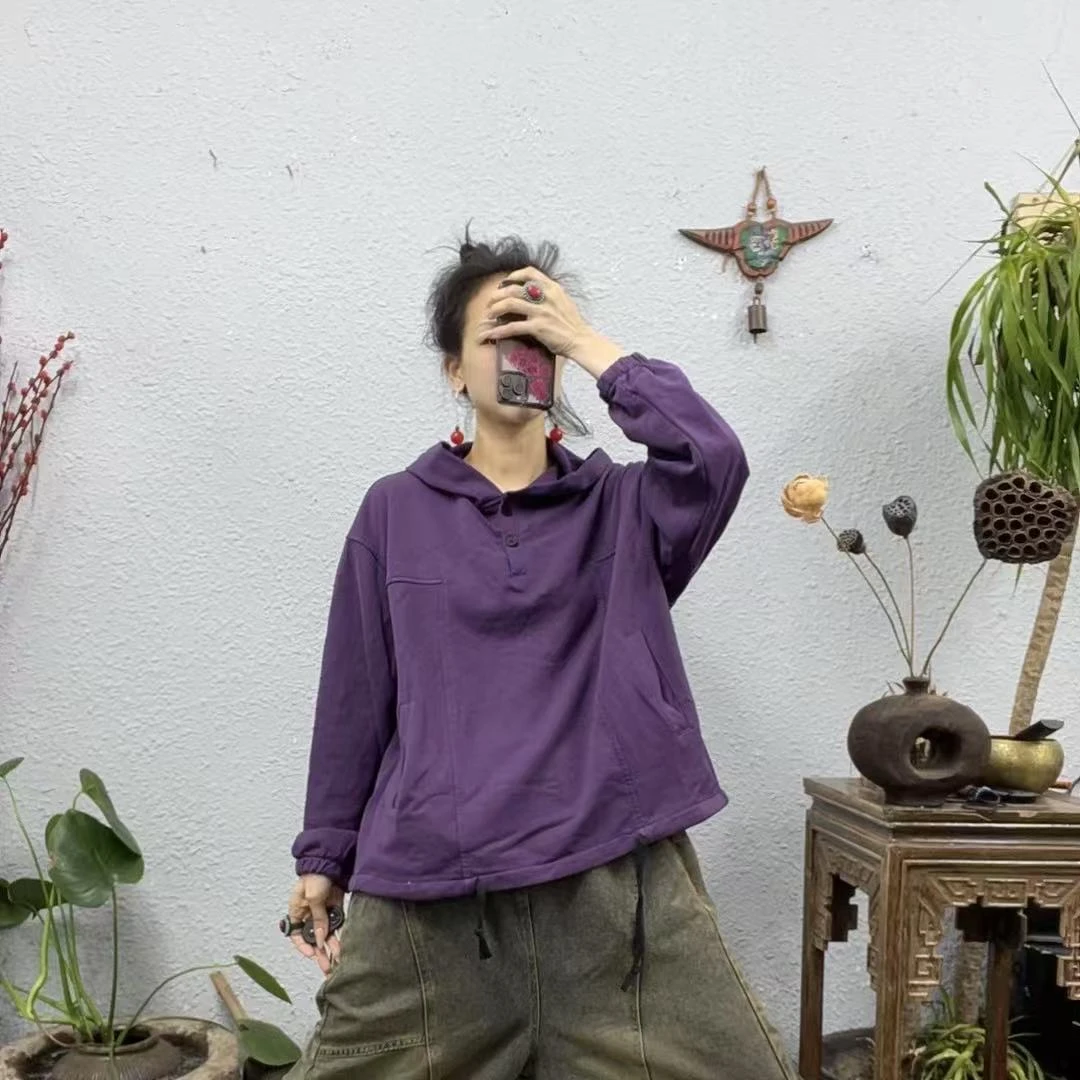 3017领两粒扣毛巾圈帽衫上衣（长62胸围124