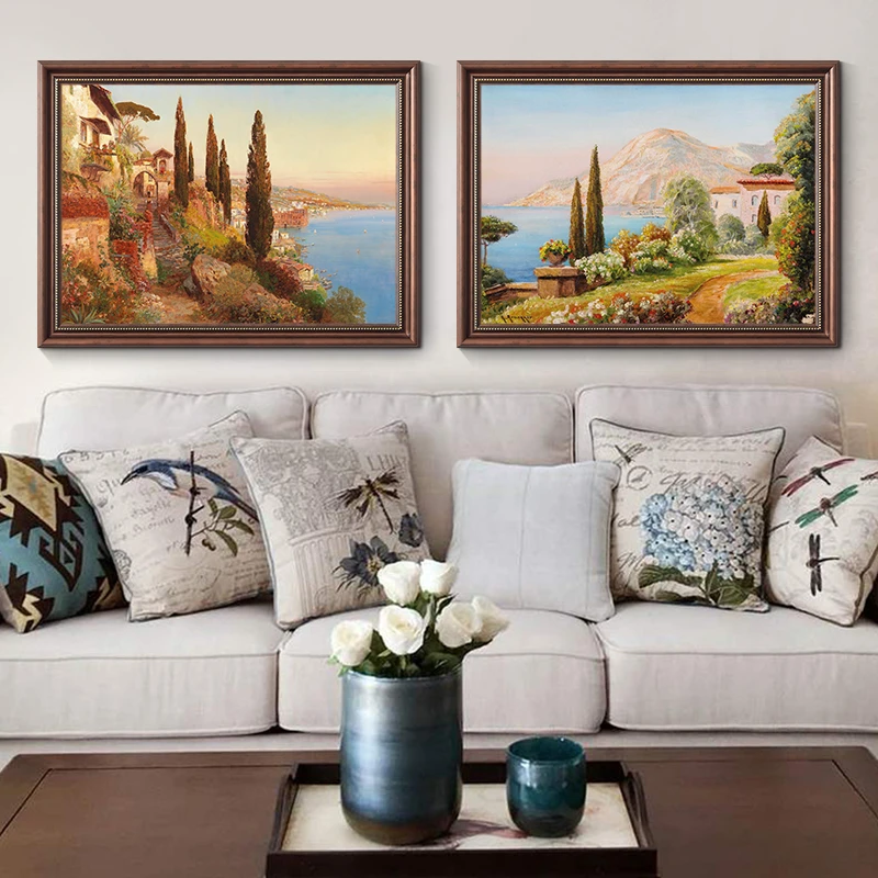 《海岛日记》美式客厅装饰画海滨风景餐厅壁画复古法式山水挂画