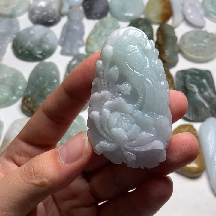翡翠未镶嵌颈饰花开富贵38