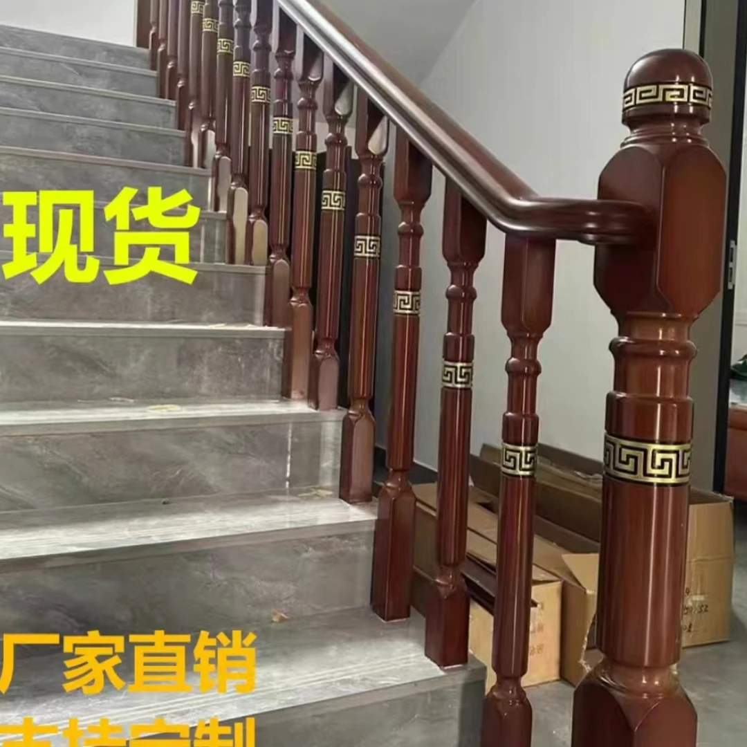 泰国橡木新中式圆柱回纹款描金复式别墅农村自建房定制