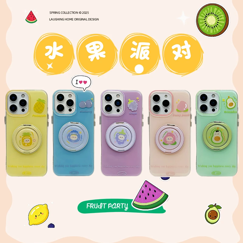 原创水果支架iPhone16Pro Max手机壳适用15Pro/14/13马卡龙12防摔