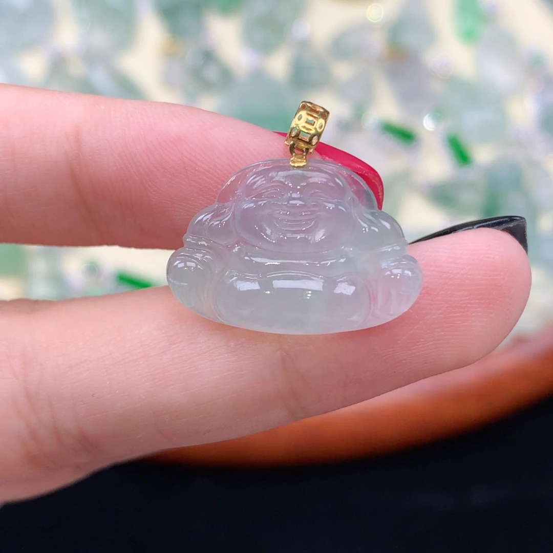 颈饰18K金镶嵌翡翠天然缅甸A货翡翠佛公