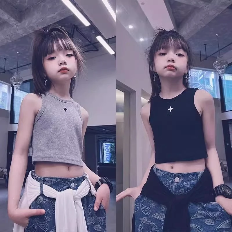 女童背心2025夏季新款中大童无袖吊带运动街舞爵士舞短款上衣纯棉