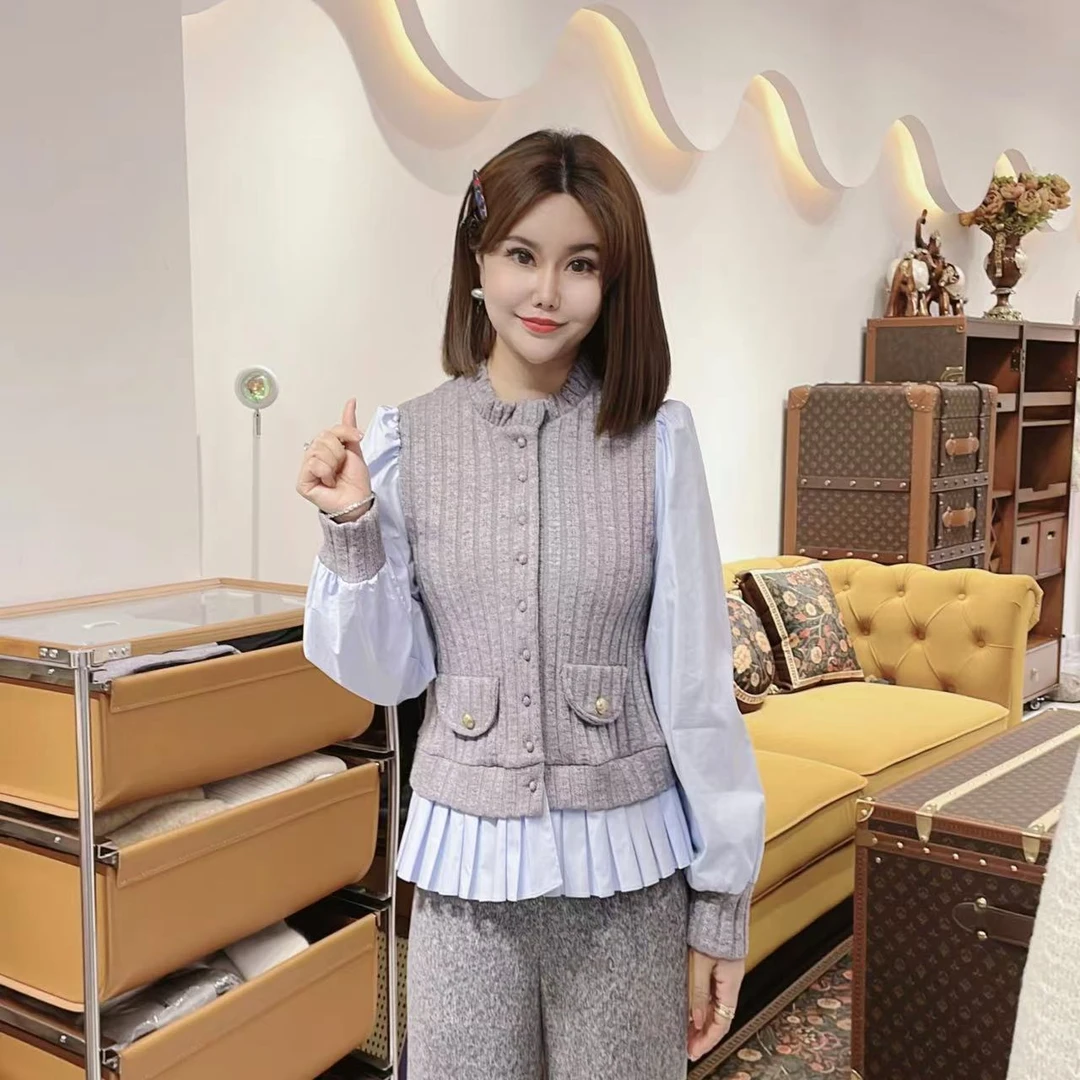 闺蜜精品121901【贝壳录】针织拼接假两件