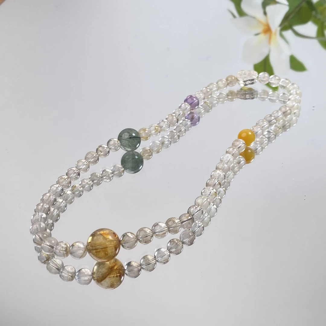 【黄发材】黄发晶绿发晶手串6-10mm面小仙多样性发其一