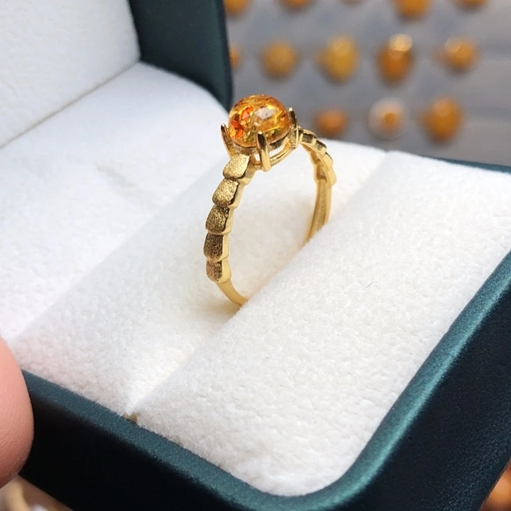 蜜蜡银S925镀金镶嵌戒指