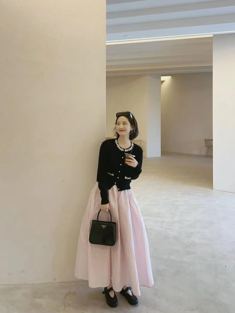 202秋季独特超好看套装女小香风千金感针织开衫上衣半身裙两件套