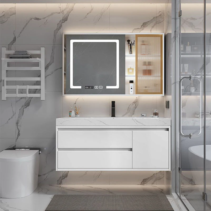 实木浴室柜组合岩板陶瓷无缝一体盆轻奢卫生间洗脸洗手盆柜洗漱台