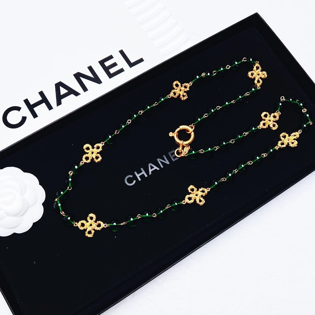 95新 Chanel/香奈儿 柚礼中古/香奈儿熔岩绿琉璃项链CQ502022