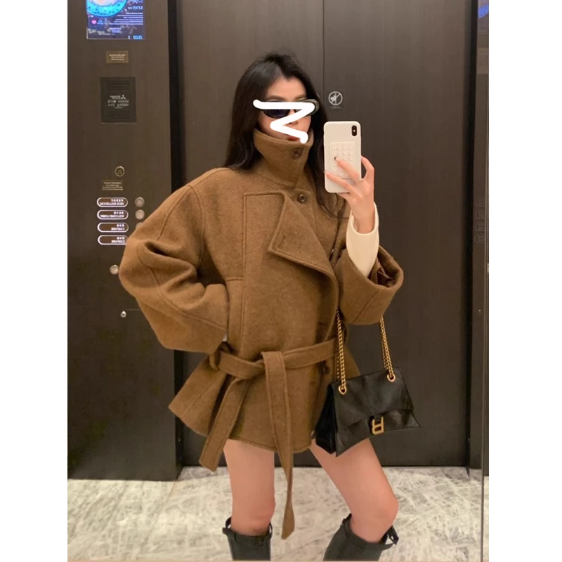 立领老钱风呢子大衣女秋冬季小个子复古高级感气质中长款毛呢外套