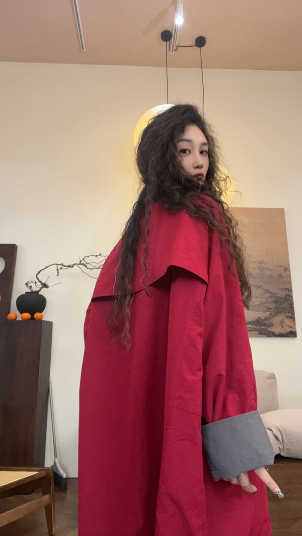 museguhui/木色古汇5369#拼色双面穿气质秋款长袖宽松复古外套