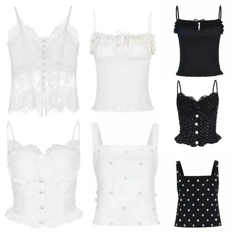 LIULIU 温柔系白色珍珠装饰针织百搭背心修身吊带2025夏新款