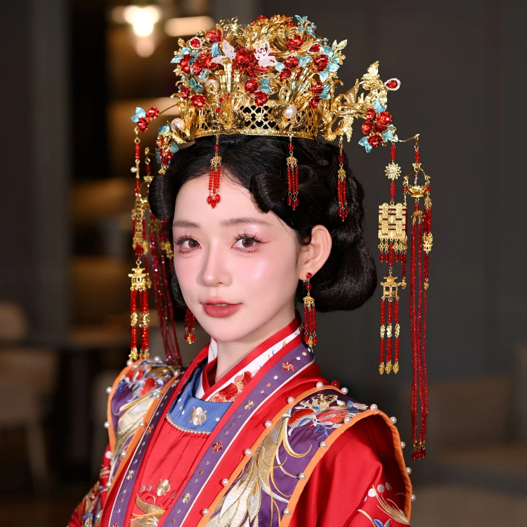 予禧-15408新娘大气饰中式黄色古风汉服秀禾服龙凤褂流苏发饰