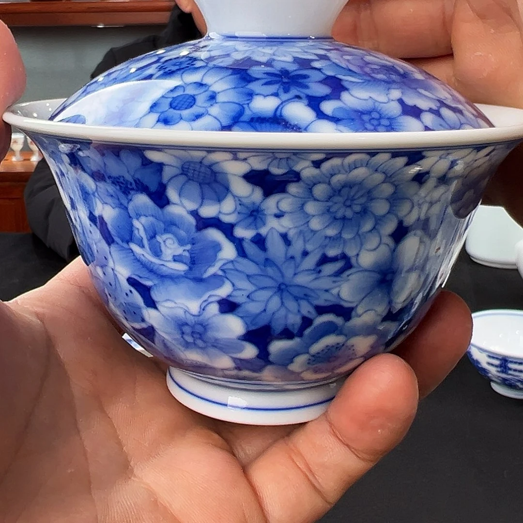 柴窑万花两才盖碗一级品