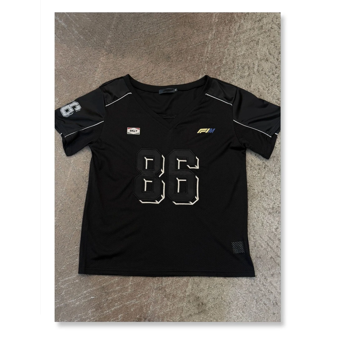 Uninhabitable 会透！宽松版型镂空T恤数字贴布绣短袖宽松显瘦球衣