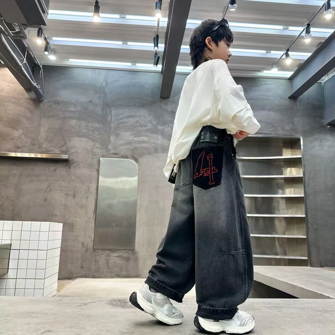 2025春秋水洗软牛仔宽松韩版老爹裤弯刀直筒裤子潮高街jk002百搭