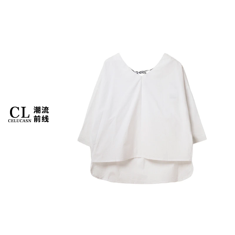 春7KI3D92#春季设计感森系小衫宽松型纯色潮流不规则印花百搭上秋