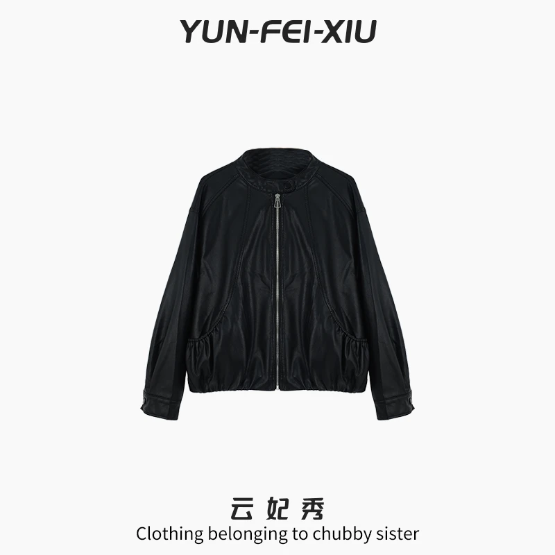 云妃秀大码女装外套时尚休闲胖妹妹显瘦宽松气质百搭皮衣秋77112