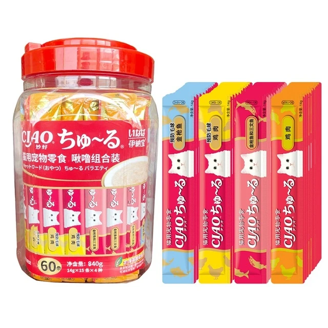 伊纳宝 猫用宠物零食 啾噜4种口味组合装 14g*15*4