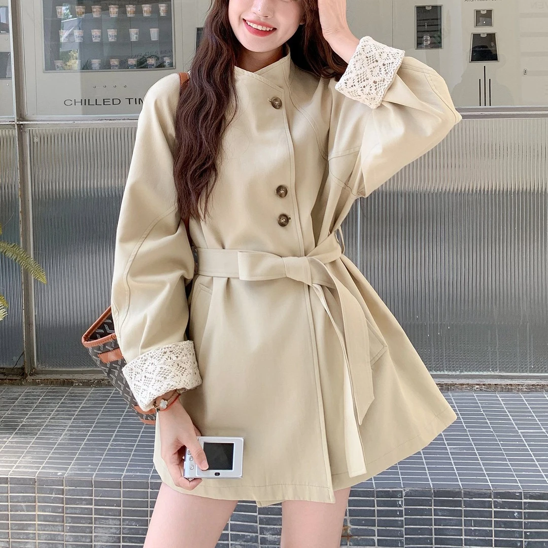 卡其色短款立领风衣女秋2025新款小个子巨好看的高级感英伦风外套