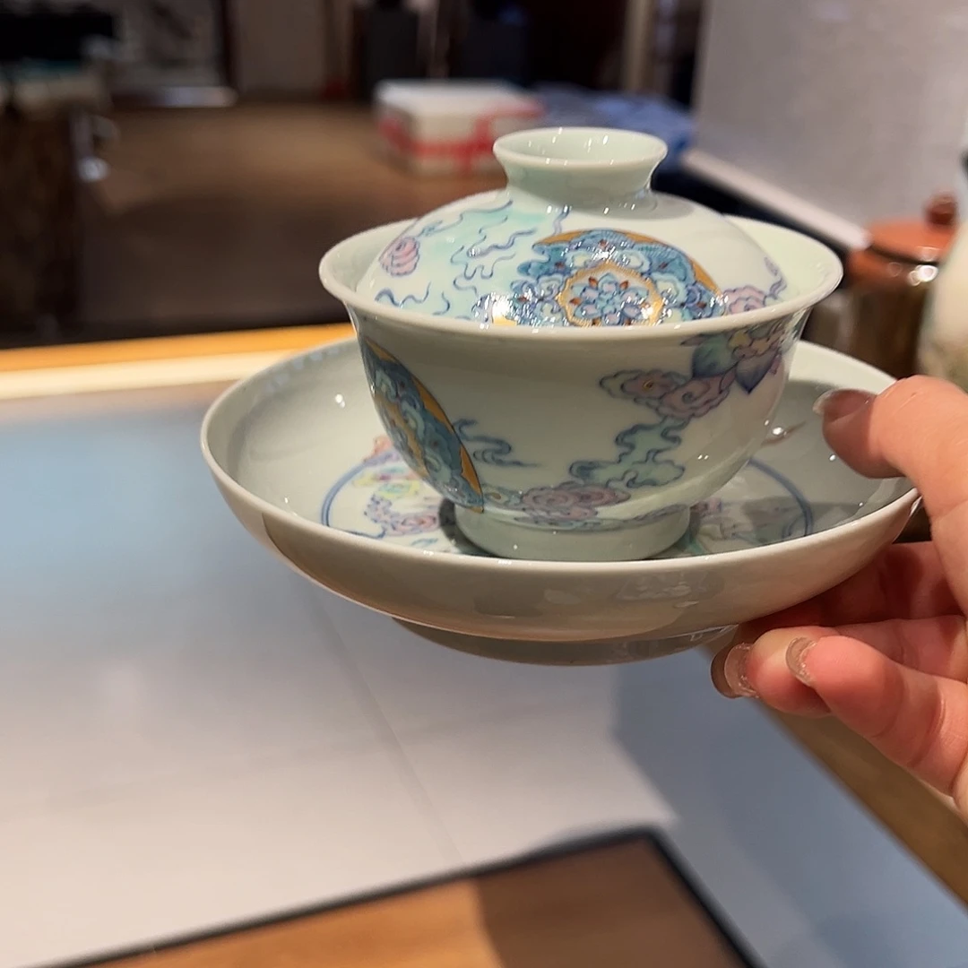 1*1斗彩壶承加盖碗九色鹿