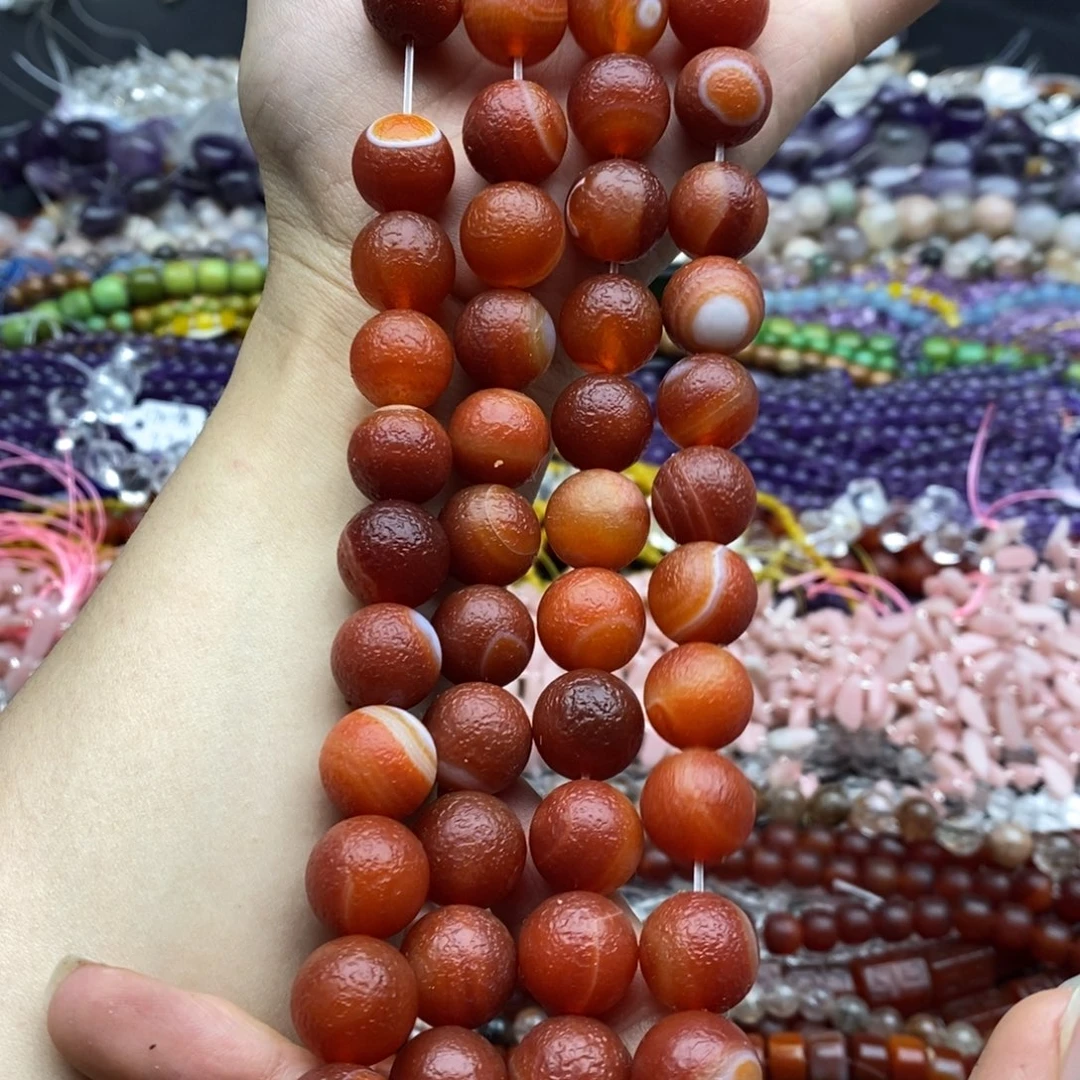 未镶嵌玛瑙/玉髓珠宝半成品一条天然14mm橘皮红玛瑙圆珠蚕丝