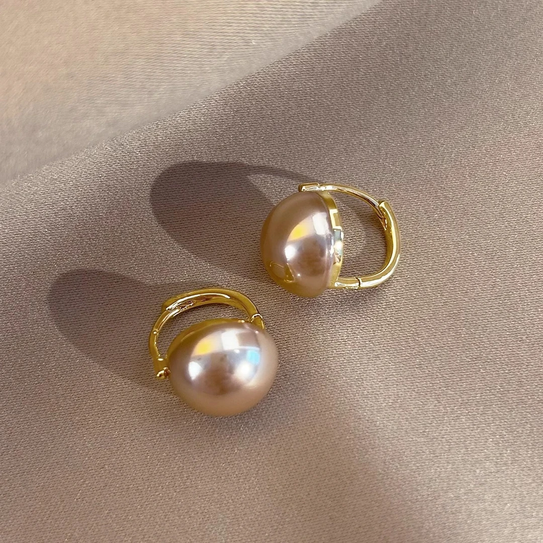 日韩香槟金珠珠耳环女轻奢小众设计感高级银针耳饰气质百搭耳钉