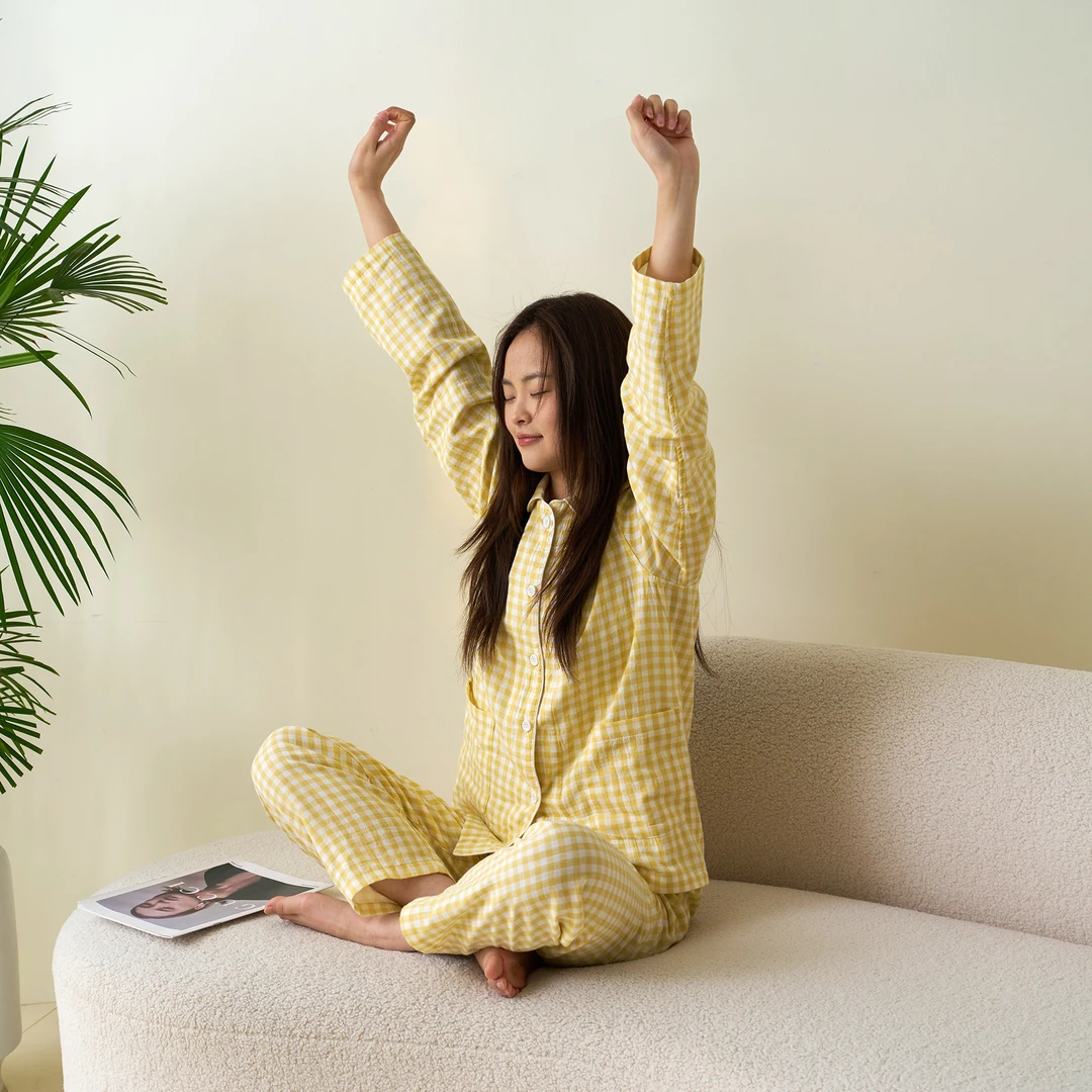 25新款100%棉糖果双层纱睡衣套装长袖情侣家居服夏季女大学生睡衣