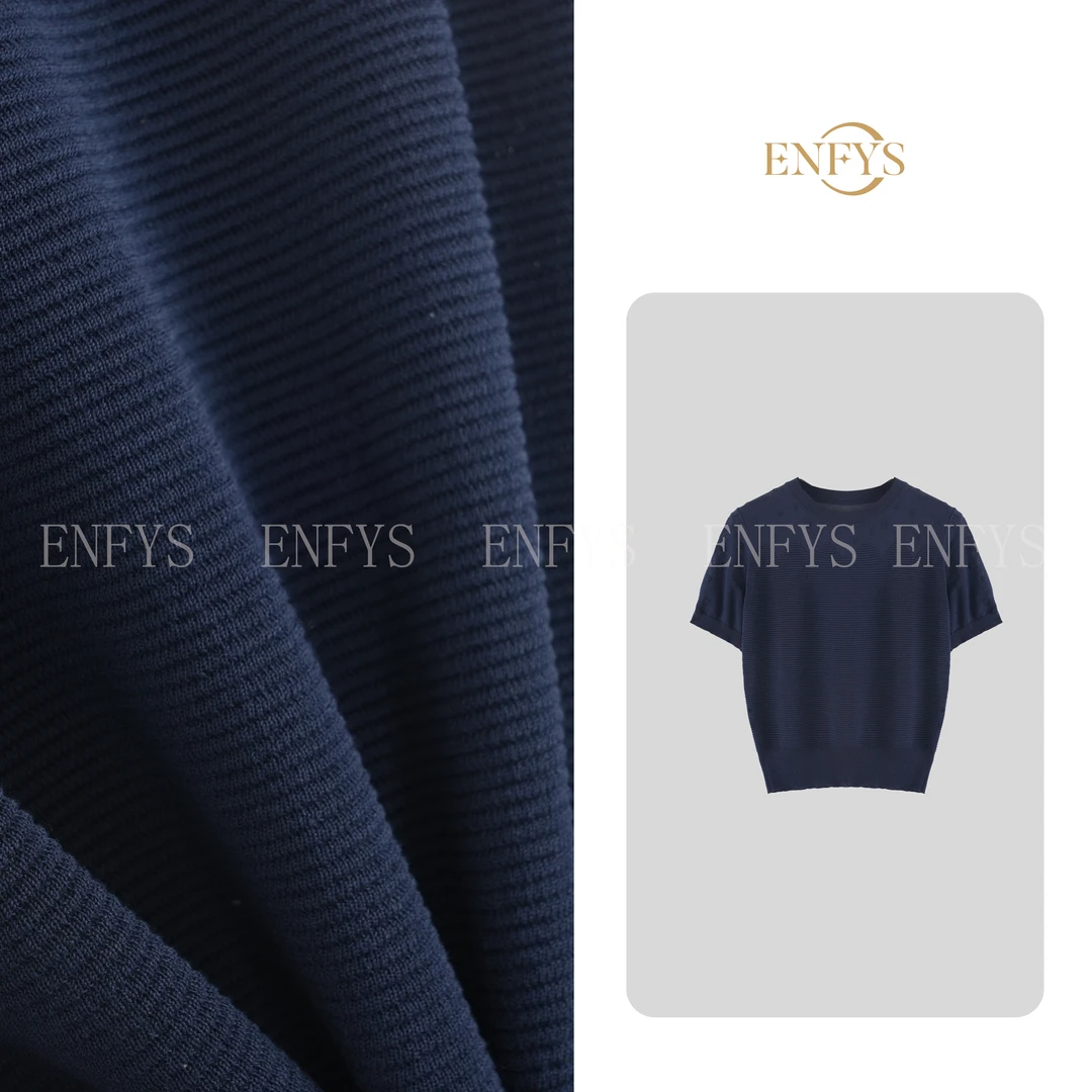 春夏丝棉圆领微镂空领口针织衫短袖T恤上衣XP001-11497