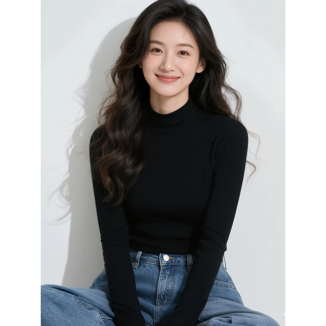 天丝羊毛长袖T恤女内搭春秋新款高级感打底衫修身上衣户外长袖女