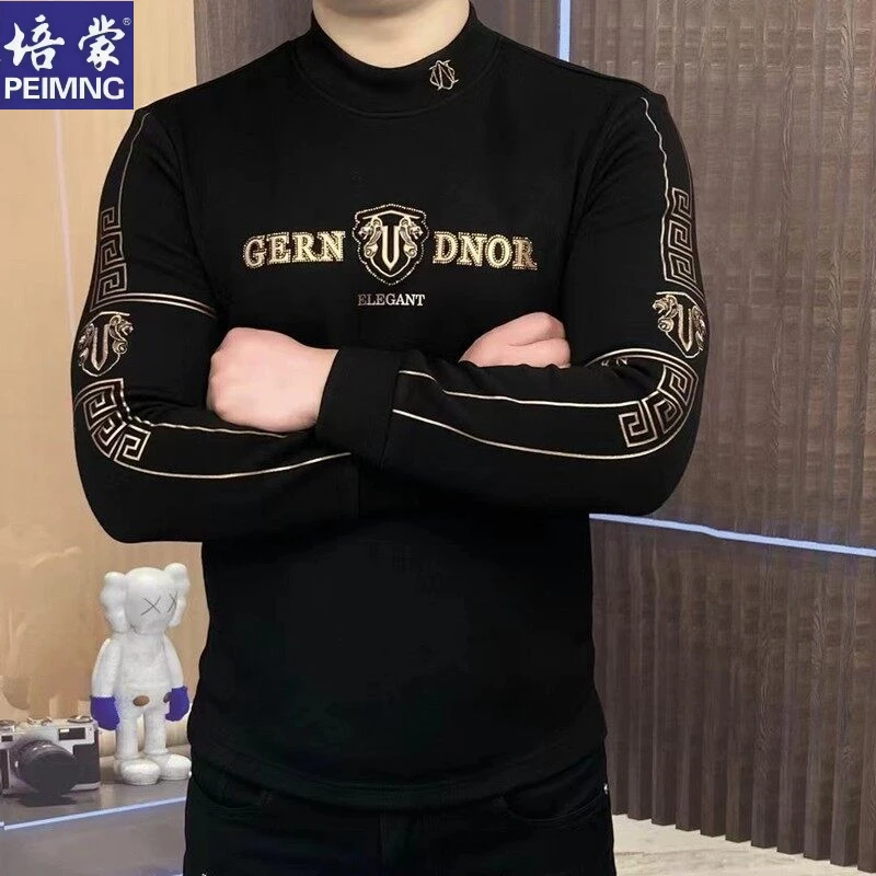 培蒙爆款夹克秋冬季打底衫刺绣男士加绒潮流修身加厚保暖时尚休闲