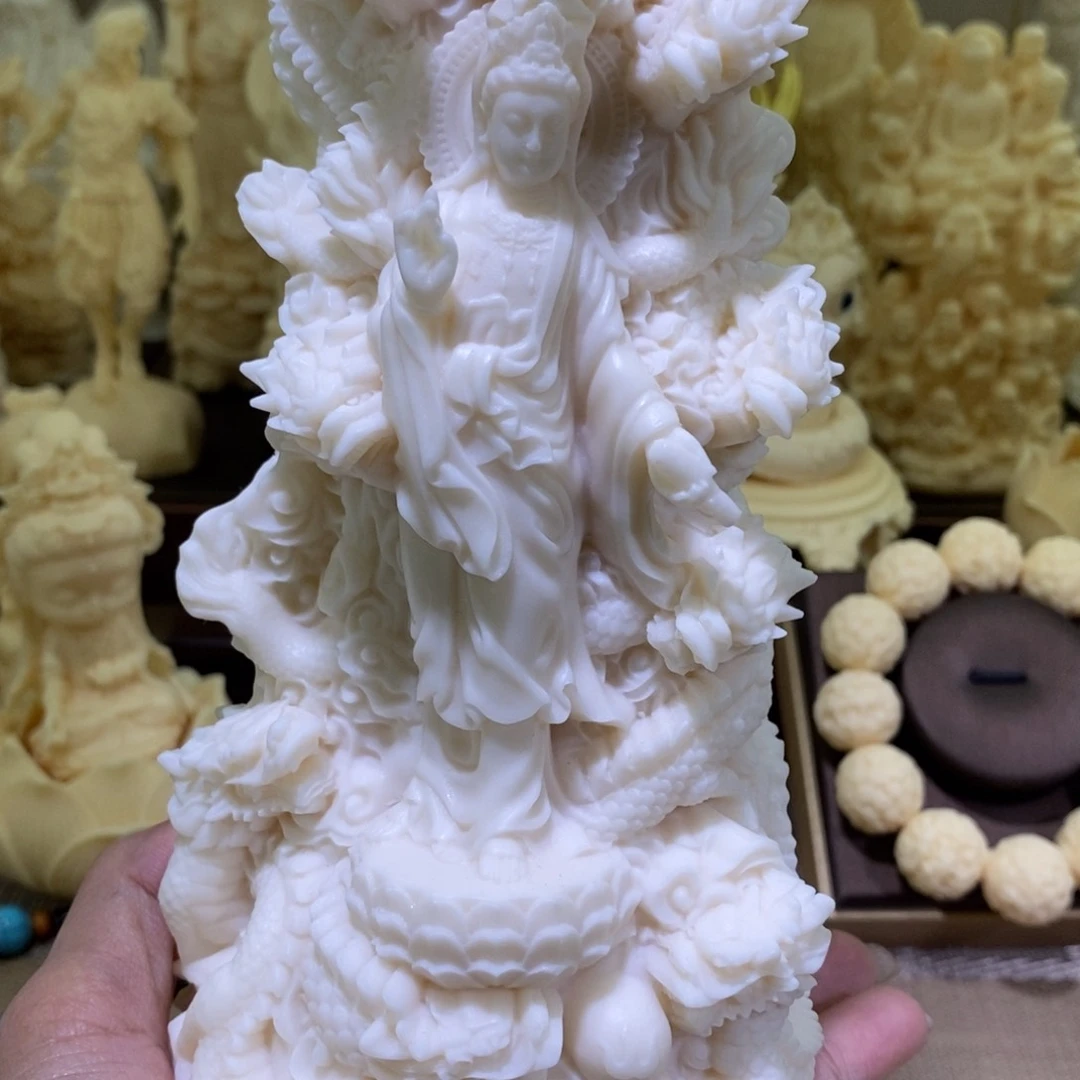 菩提根/象牙果把件象牙果九龙观音摆件