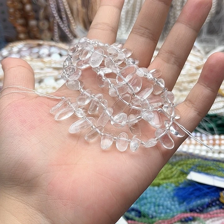 未镶嵌玛瑙/玉髓珠宝半成品一条白水晶侧孔长牙