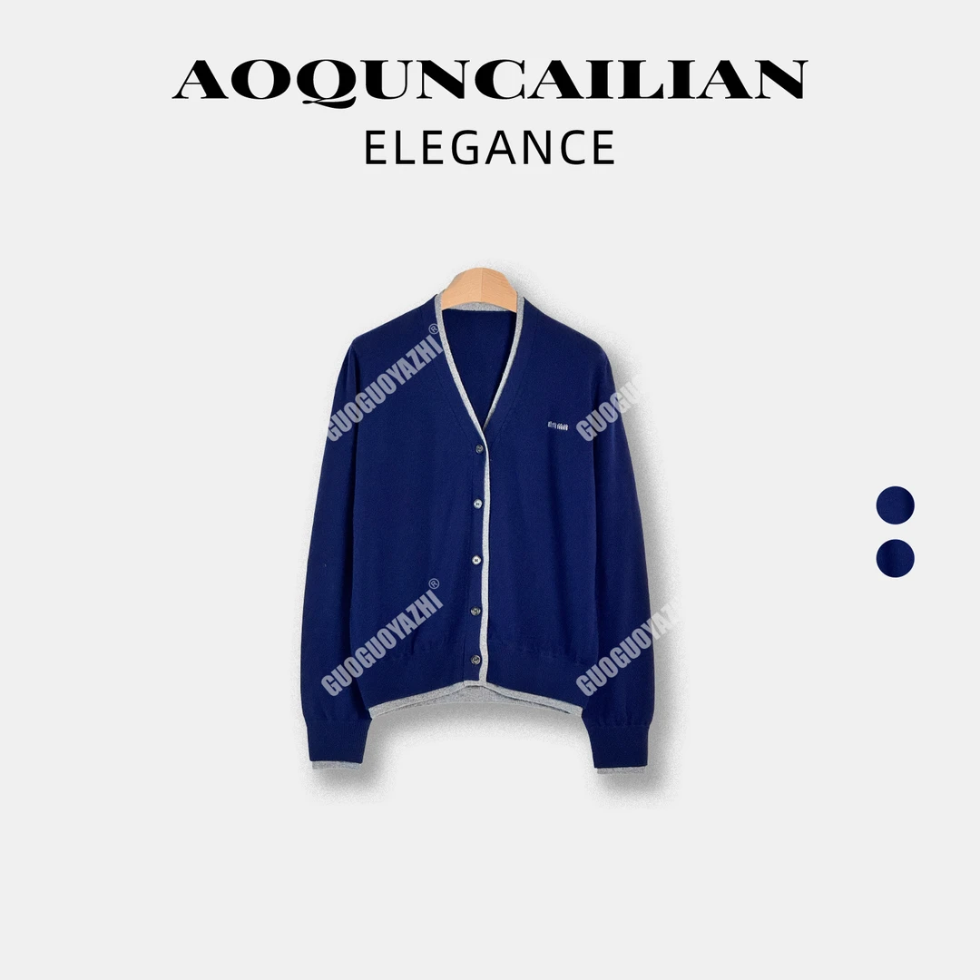 AoQunCaiLian设计师款轻奢简约假两件针织开衫-GG4092