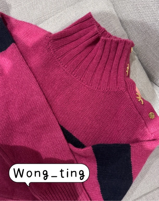 【W_ting】2025新款树莓红条纹羊毛衫1295