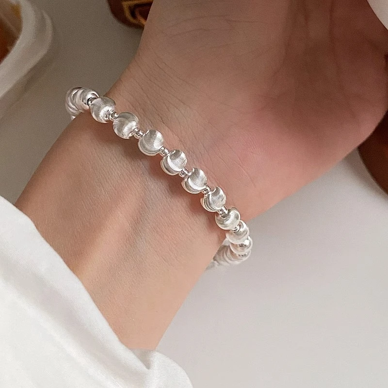 足银手链 足银999拉丝猫眼珠手链女小众简约轻奢高级感纯银手饰