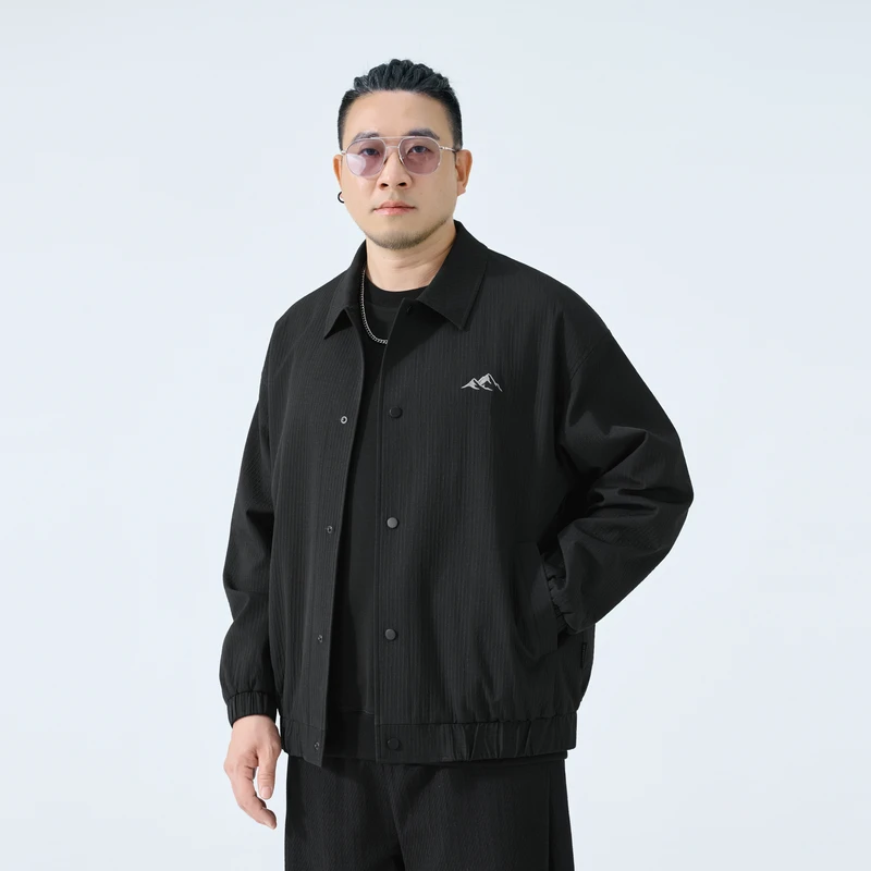 半墨大码男装防水宽松翻领夹克秋季新款胖子男士休闲长袖外套3237