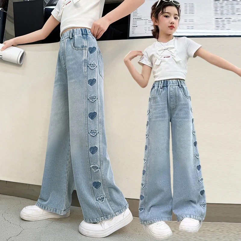 女童牛仔裤夏装2025新款儿童轻薄款夏季牛仔阔腿裤洋气外穿直筒裤