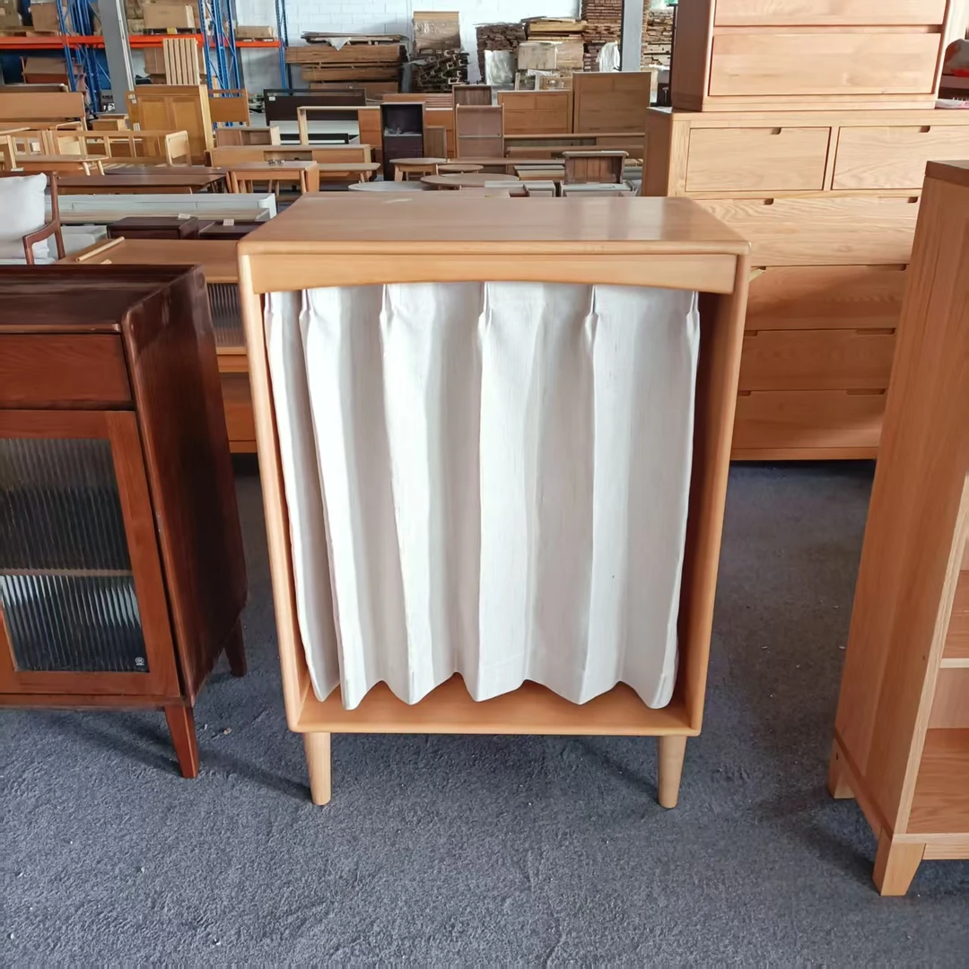 750*500*1060MM微瑕款榉木布帘门带挂衣杆北欧简约原木风