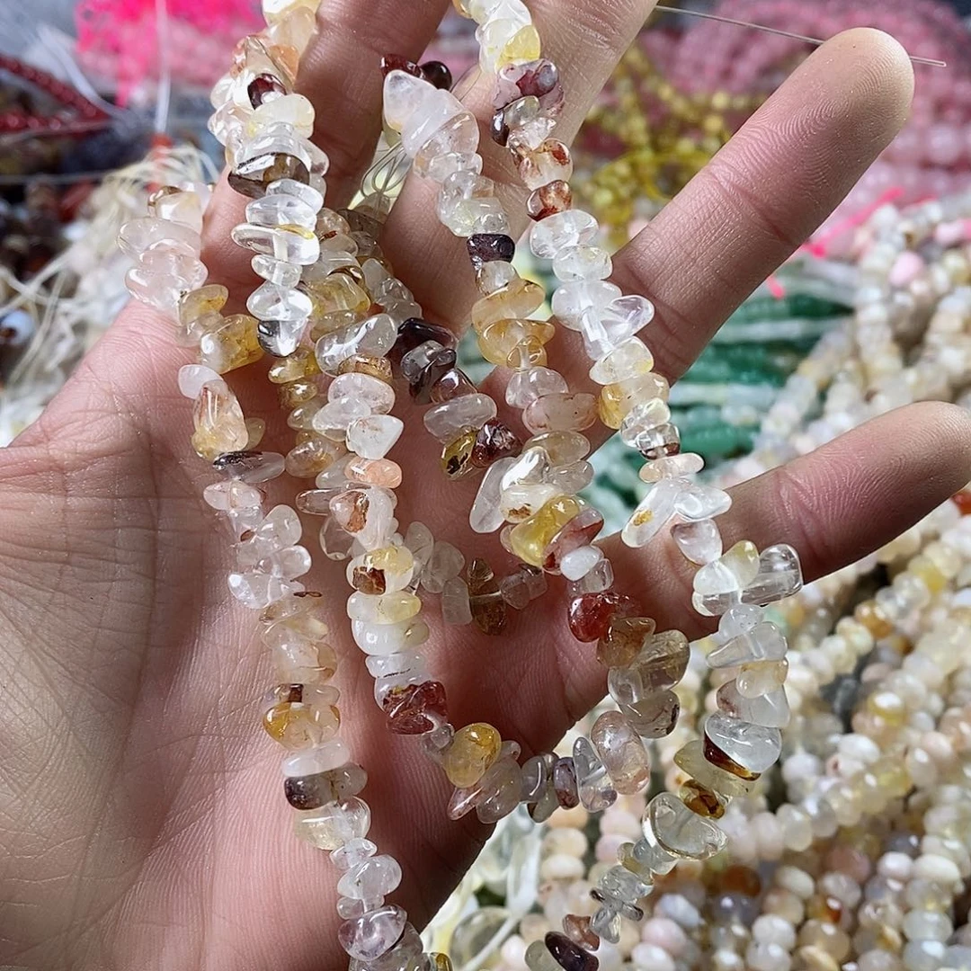 玛瑙/玉髓珠宝半成品合金一条天然80公分胶花水晶碎石E148