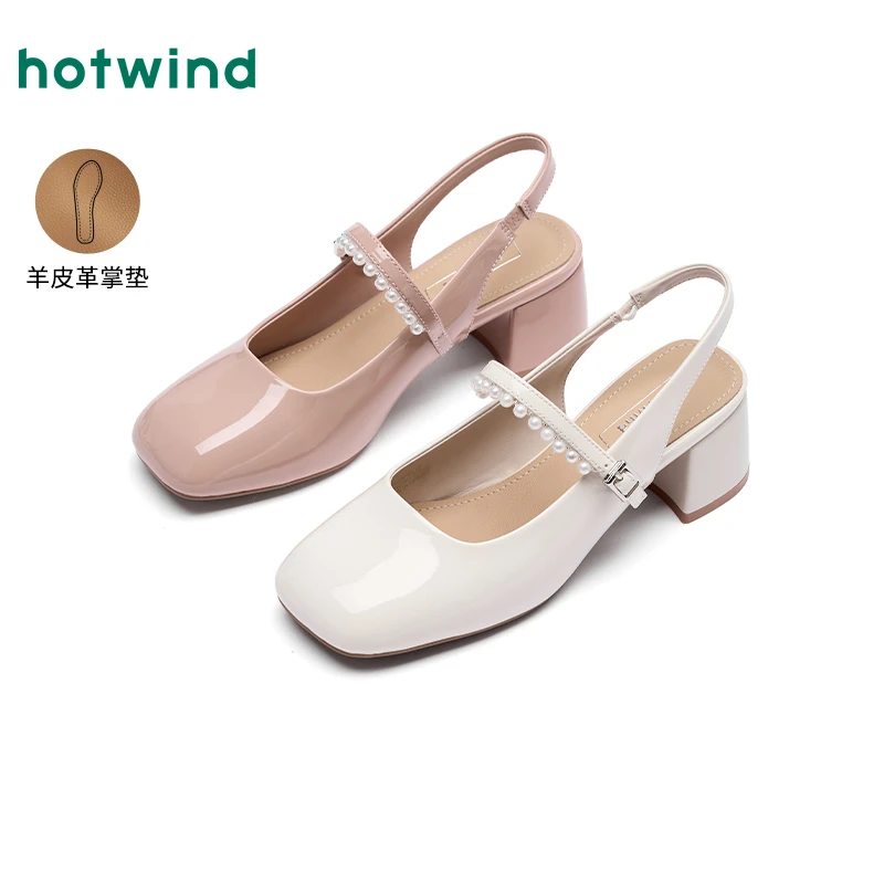 热风2025年新款女士时尚休闲鞋粗跟玛丽珍鞋浅口单鞋H18W25705
