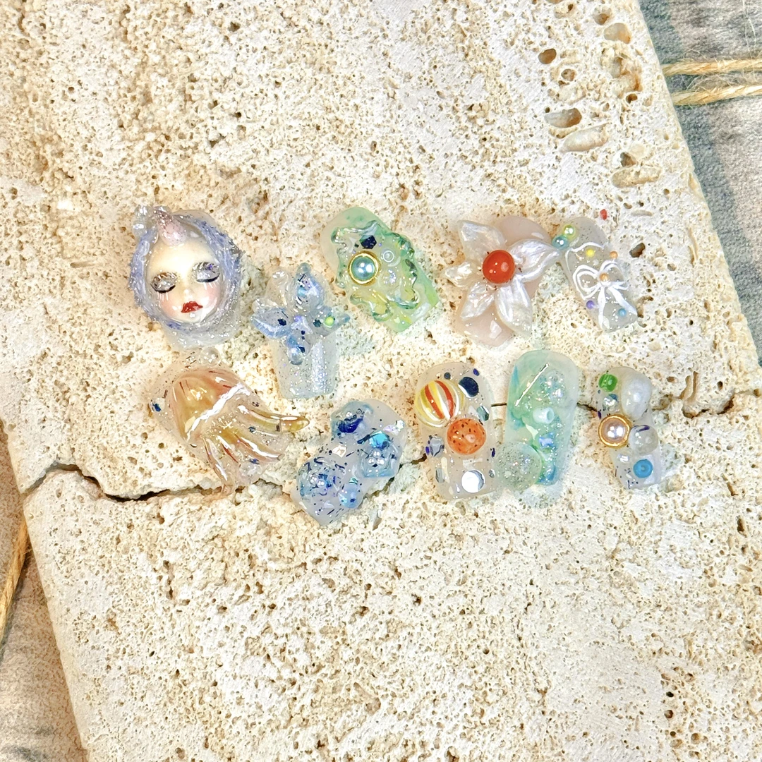 【冰月】3D捏捏高级感显白精致纯手工穿戴甲高级私人订制穿戴甲