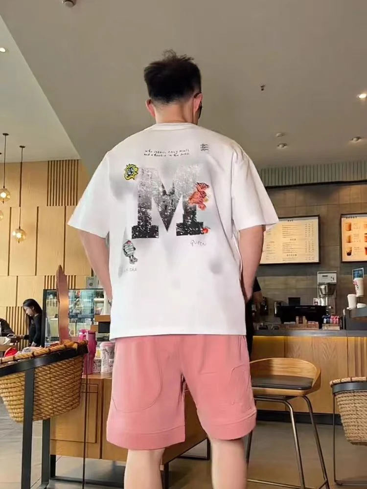 广州夏季时尚休闲男装百搭宽松潮流痞帅T恤阔版男士短袖圆领01-45