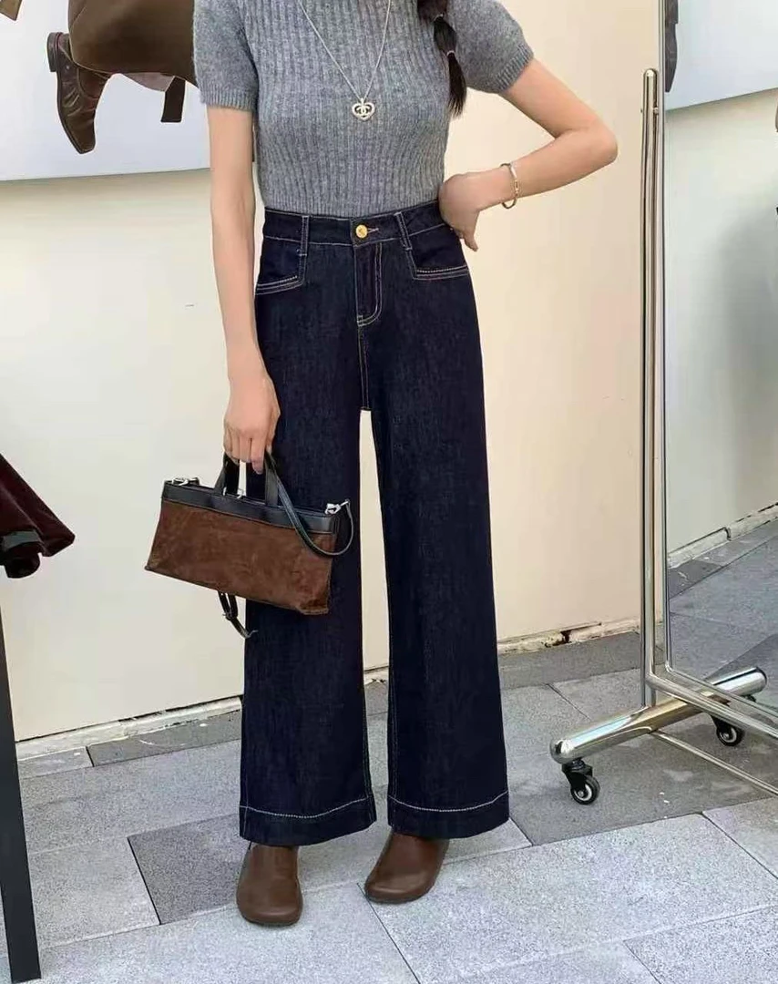8808 高腰显瘦直筒九分牛仔裤