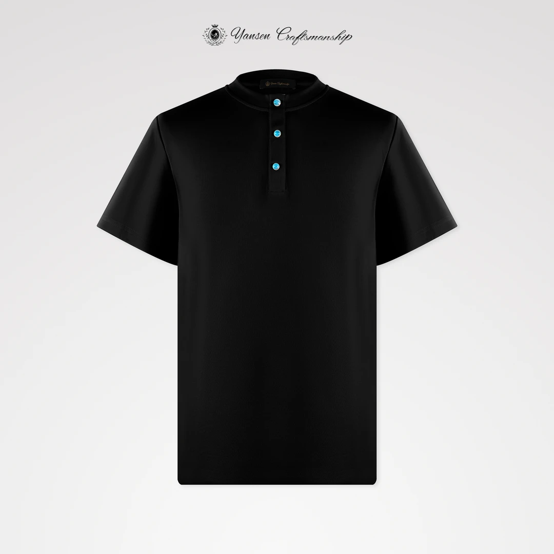 简约百搭绿松石装饰摁扣圆领短袖T恤 K330