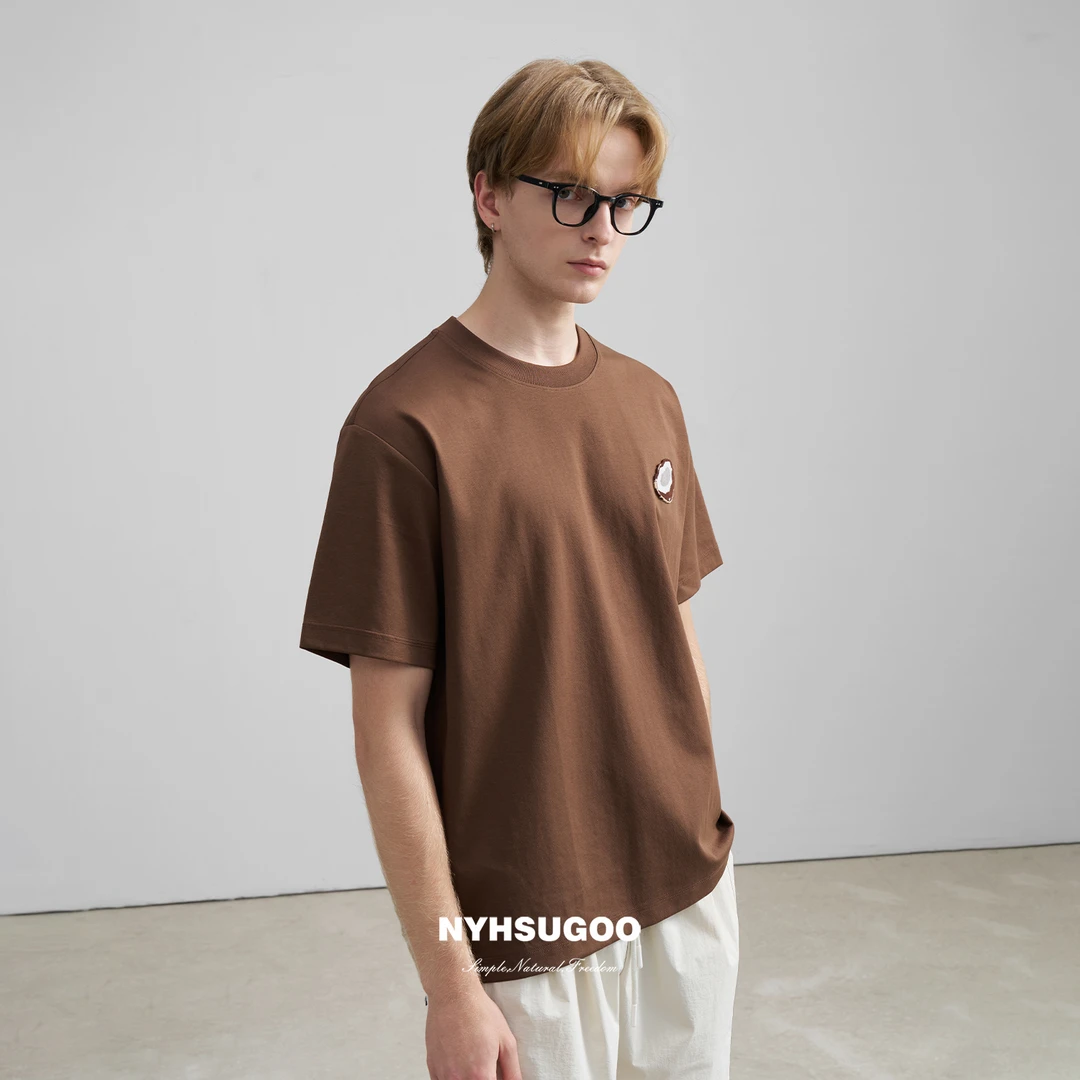 NYHSUGOO/南乙夏季牙刷绣椰子短袖T恤休闲男士3625重磅精梳棉感