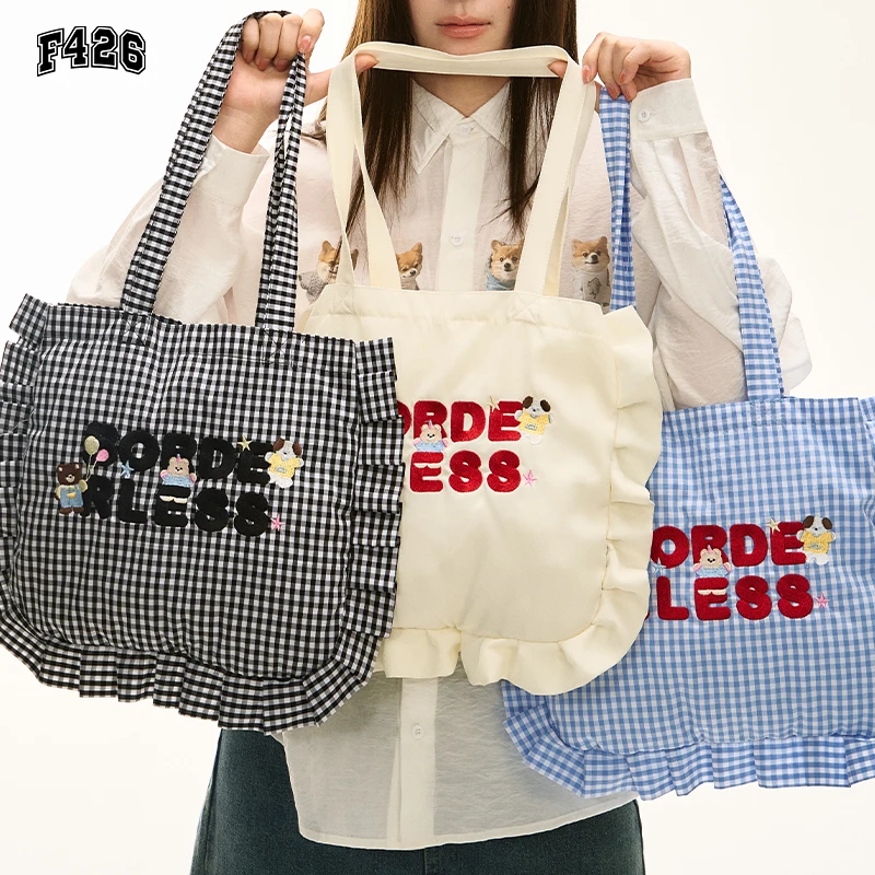 F426国潮情侣百搭刺绣小熊枕头包百搭单肩包6520