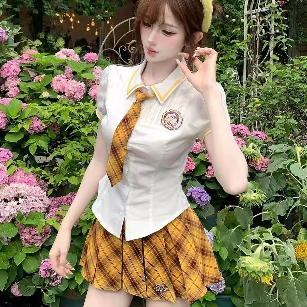 C382+C383夏季日系学院风高级感洋气衬衫上衣短裙子气质减龄套装