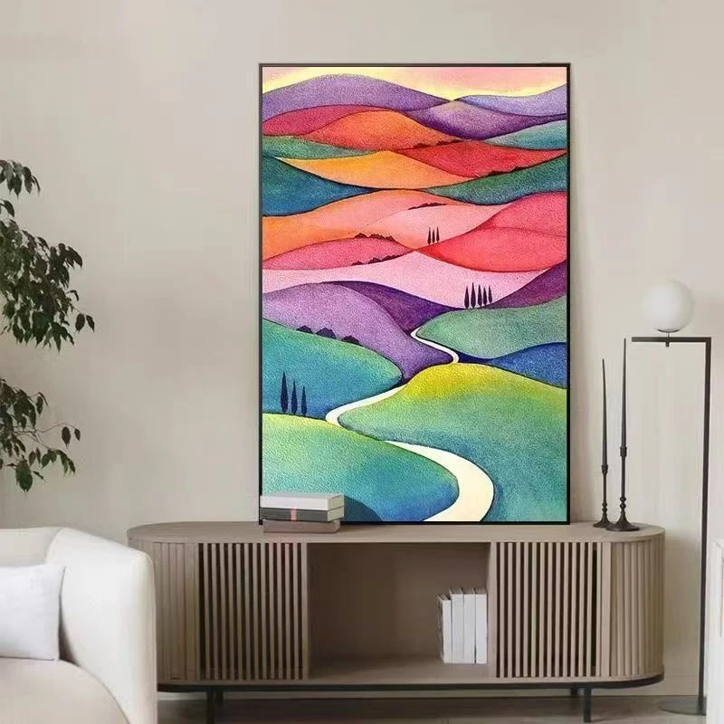 【彩色山脉】砂岩材质复古多巴胺小清新玄关装饰画客厅卧室沙发背景