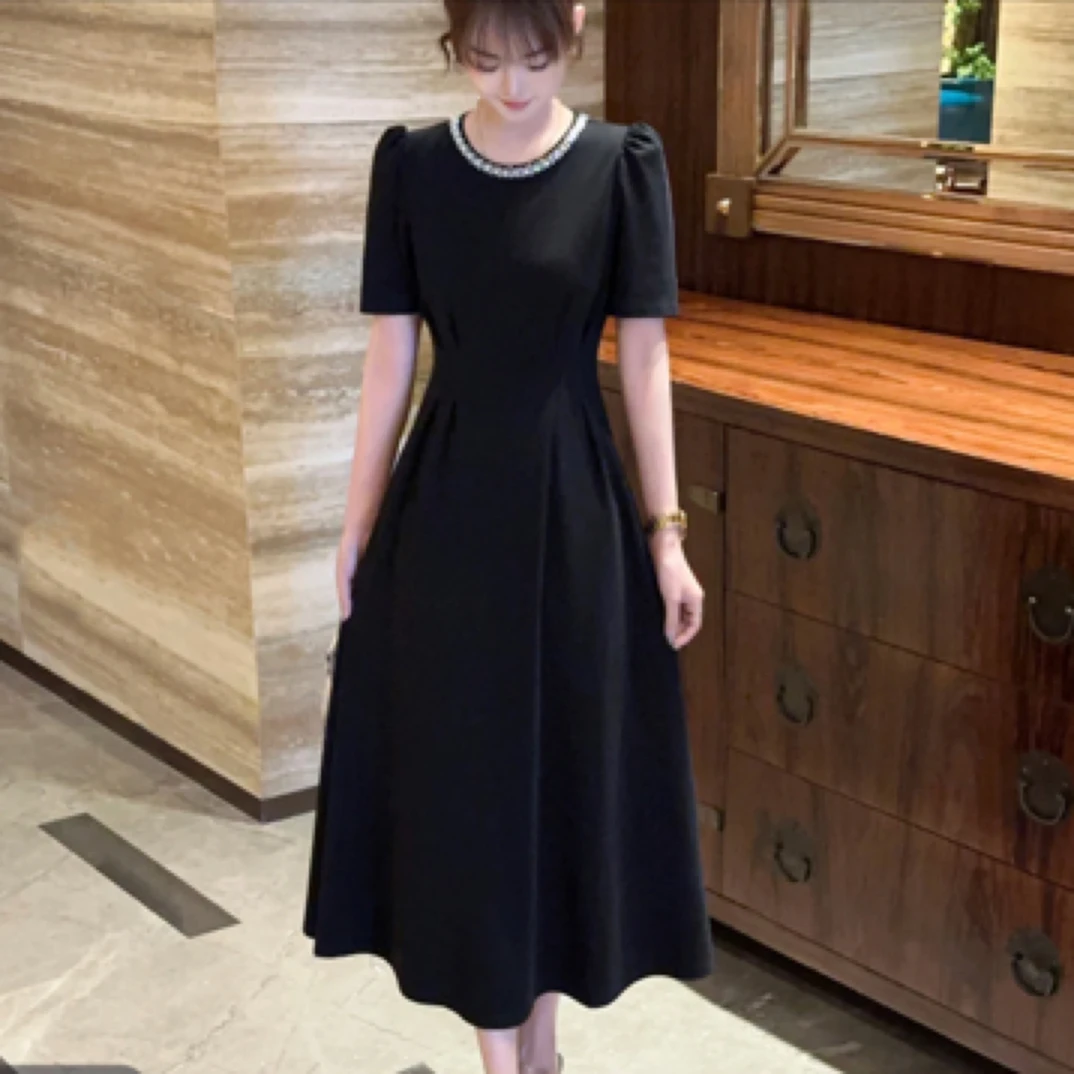 高品质赫本风领口株显瘦收腰裙